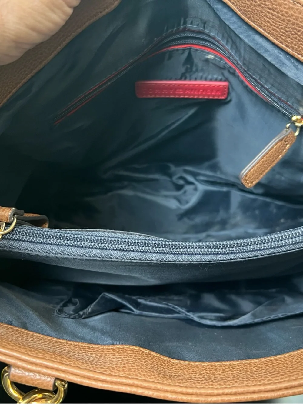 Tommy Hilfiger monogram chain strap tote bag in tan and beige